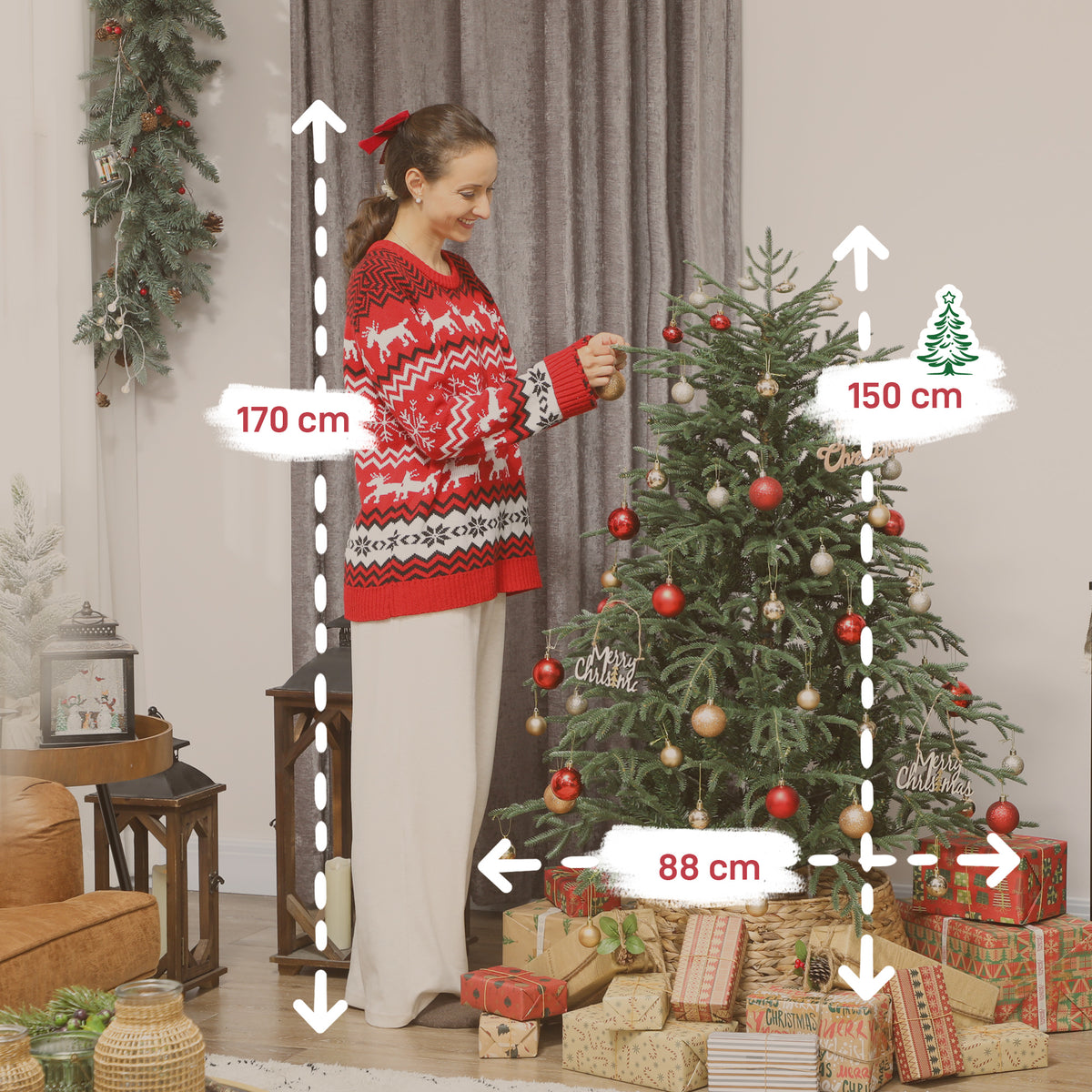 HOMCOM 5 ft Full Spruce Christmas Tree with Realistic Dense Tips, Easy Assembly - Green