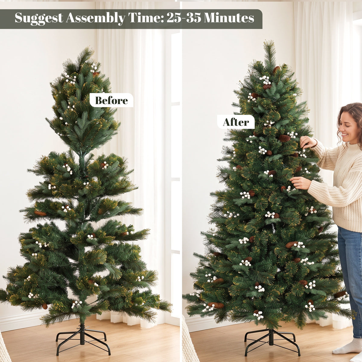 HOMCOM 6ft Artificial Christmas Tree, Fir Hinged Xmas Tree with 716 Branch Tips, Foldable Metal Stand, Easy Assembly, Green