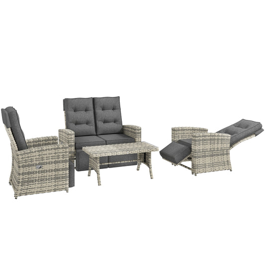 Photo of Outsunny 4 Piece Rattan Garden Furniture Set Outdoor Sofa Sectional Set with Glass Top Table for Poolside, Light Grey in Grey colour on a white background