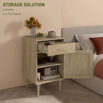 HOMCOM bedside table with open drawer and cabinet showing two storage tiers