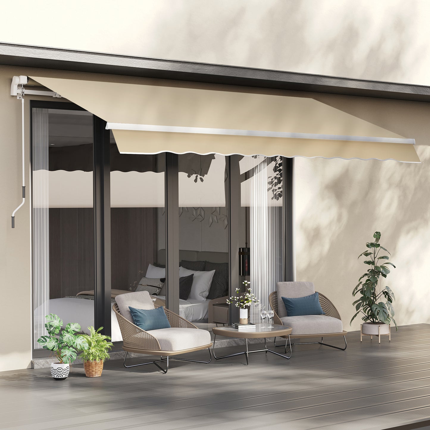 Outsunny 3.5M x 2.5M Manual Awning Canopy Retractable Sun Shade Shelter for Garden Patio