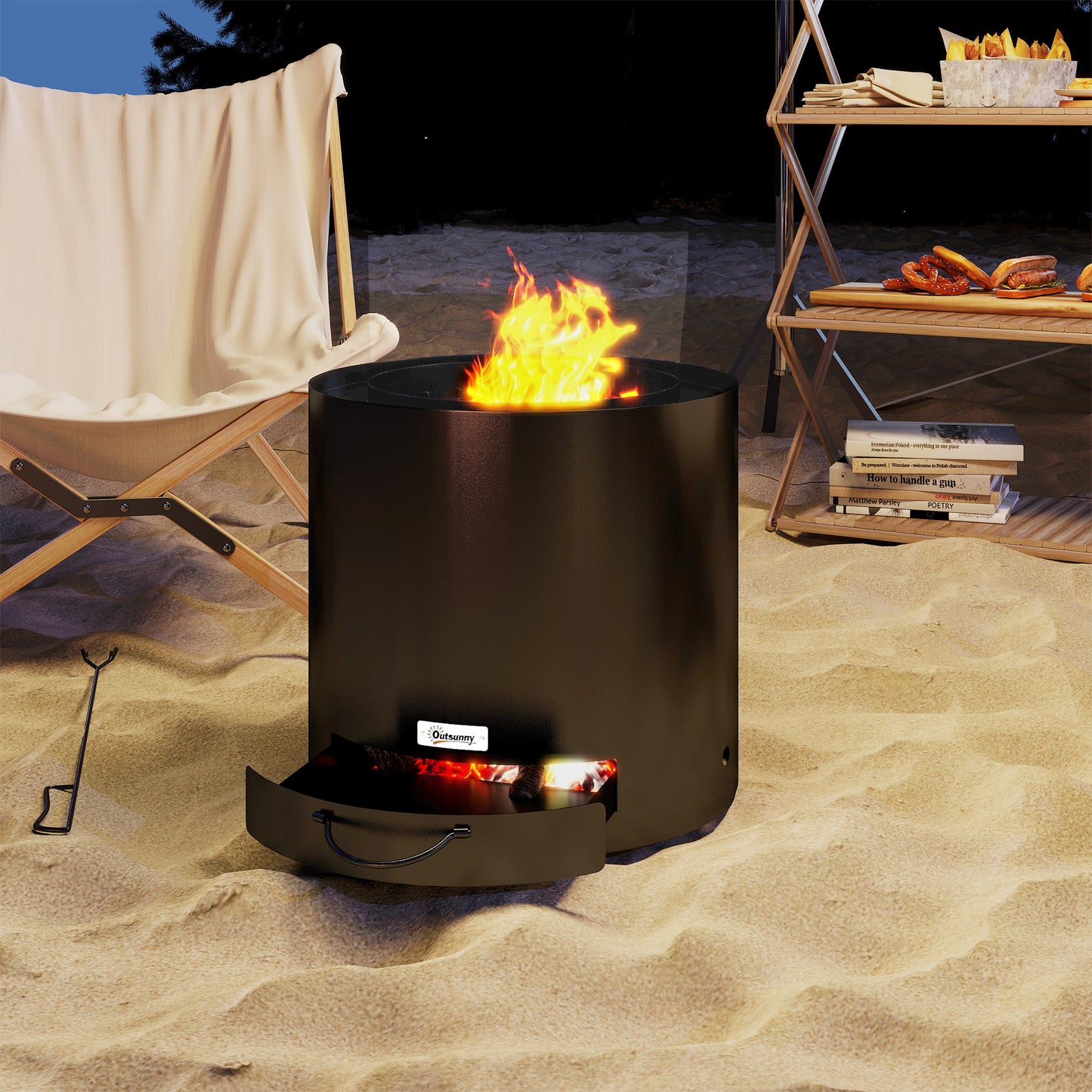 Outsunny Metal Wood-burning Fire Pit with Fire Poker - Black
