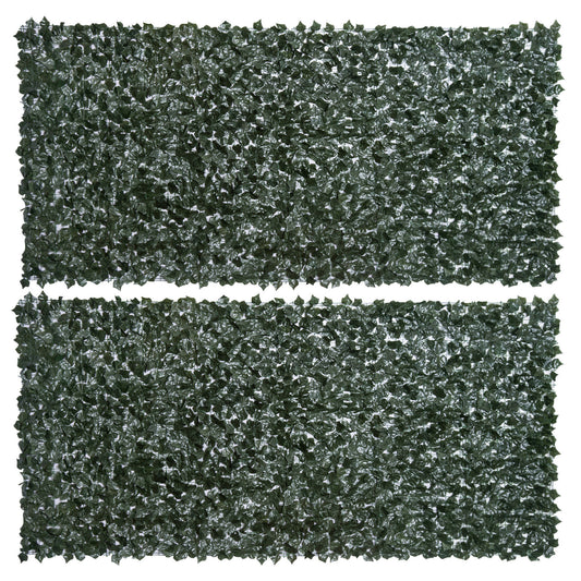 Photo of Outsunny 2-Piece Artificial Leaf Hedge Screen Privacy Fence Panel for Garden Outdoor Indoor Decor, Dark Green, 3M x 1.5M in 1.5M colour on a white background
