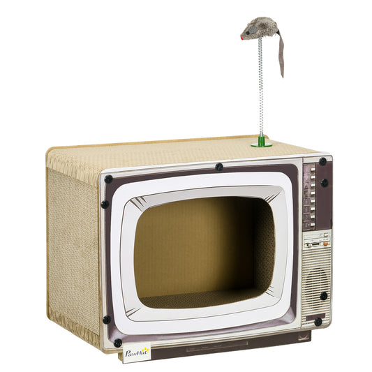 Photo of PawHut TV-Shaped Scratching Board with Scratcher, Catnip, Toy Rat, Cat Scratcher for Indoor Cats, 43 x 23 x 32.5cm in 32.5cm colour on a white background