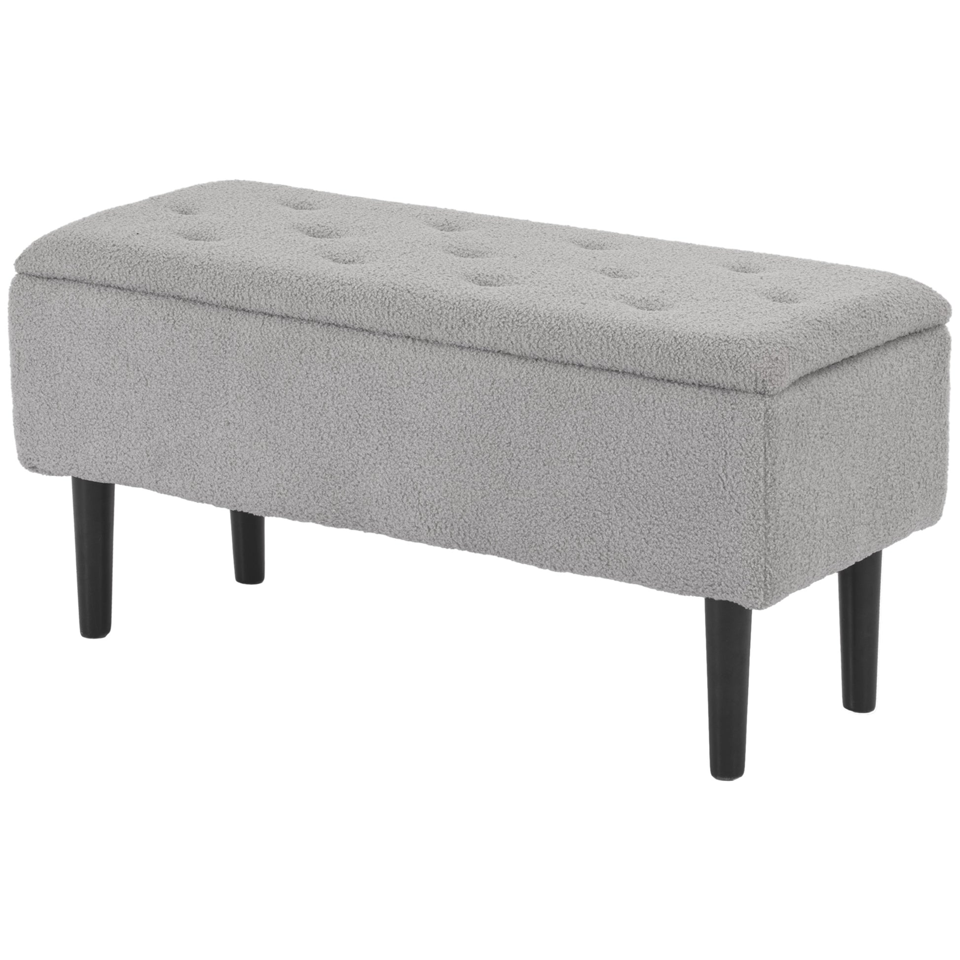 Photo of HOMCOM 57L Storage Ottoman, End of Bed Bench with Wooden Legs, Fabric Footstool for Living Room, Bedroom, 95 x 38 x 45cm, Grey in Grey colour on a white background