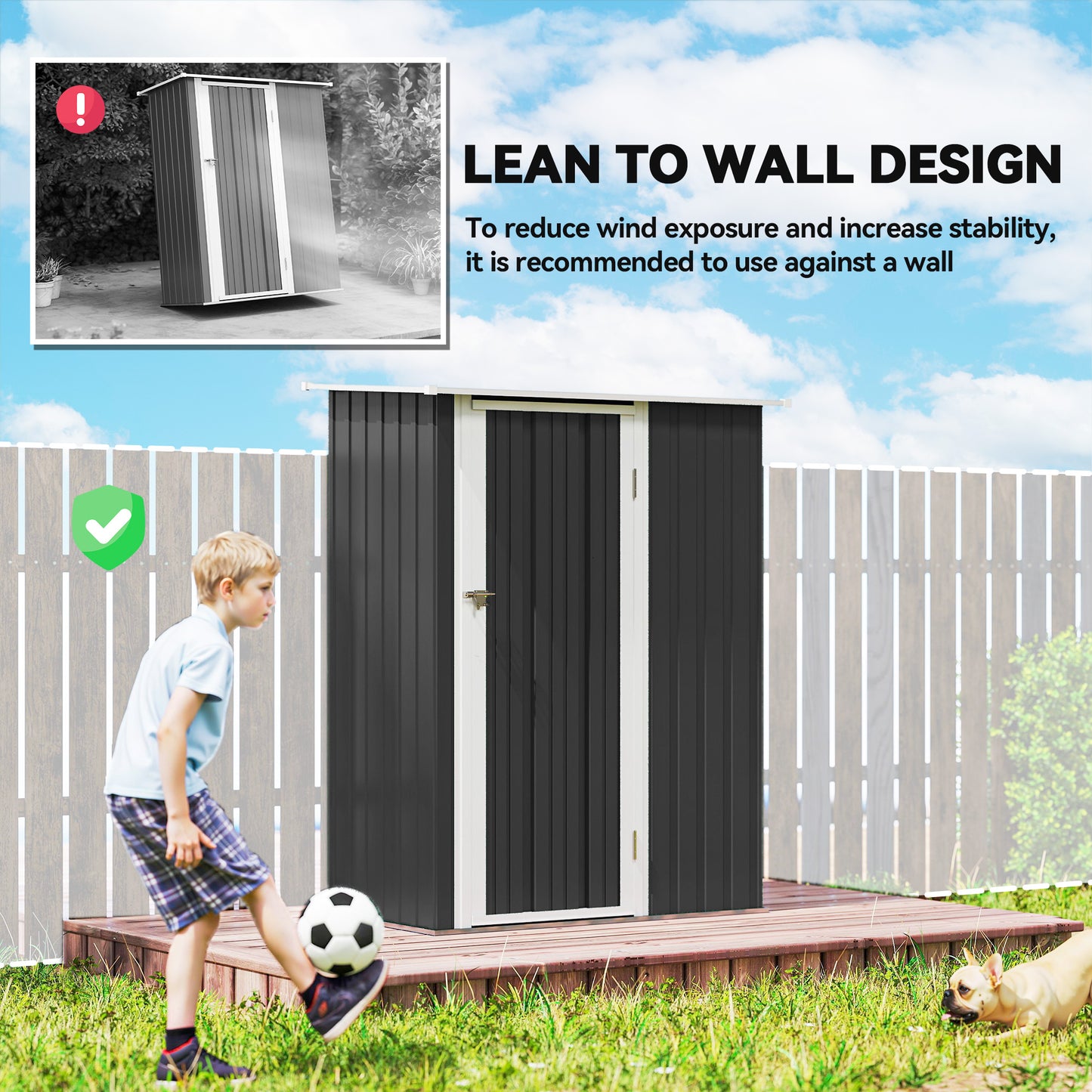 Outsunny 5ft x 3ft Garden Storage Shed, Galvanised Outdoor Metal Shed Waterproof with Sloped Roof, Lockable Door for Patio Tools, Equipment, Dark Grey