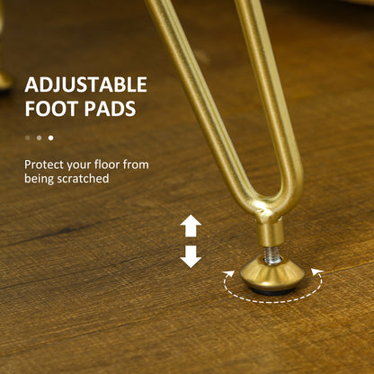 Gold-tone footstool leg with an adjustable floor-protecting foot pad