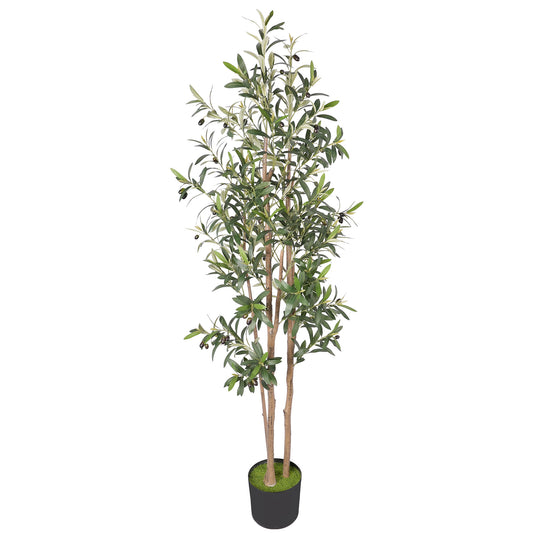 Photo of HOMCOM Decorative Artificial Plant, 175 cm Silk Olive Tree with 787 Leaves in Cement Pot, Fake Plant in Plant colour on a white background