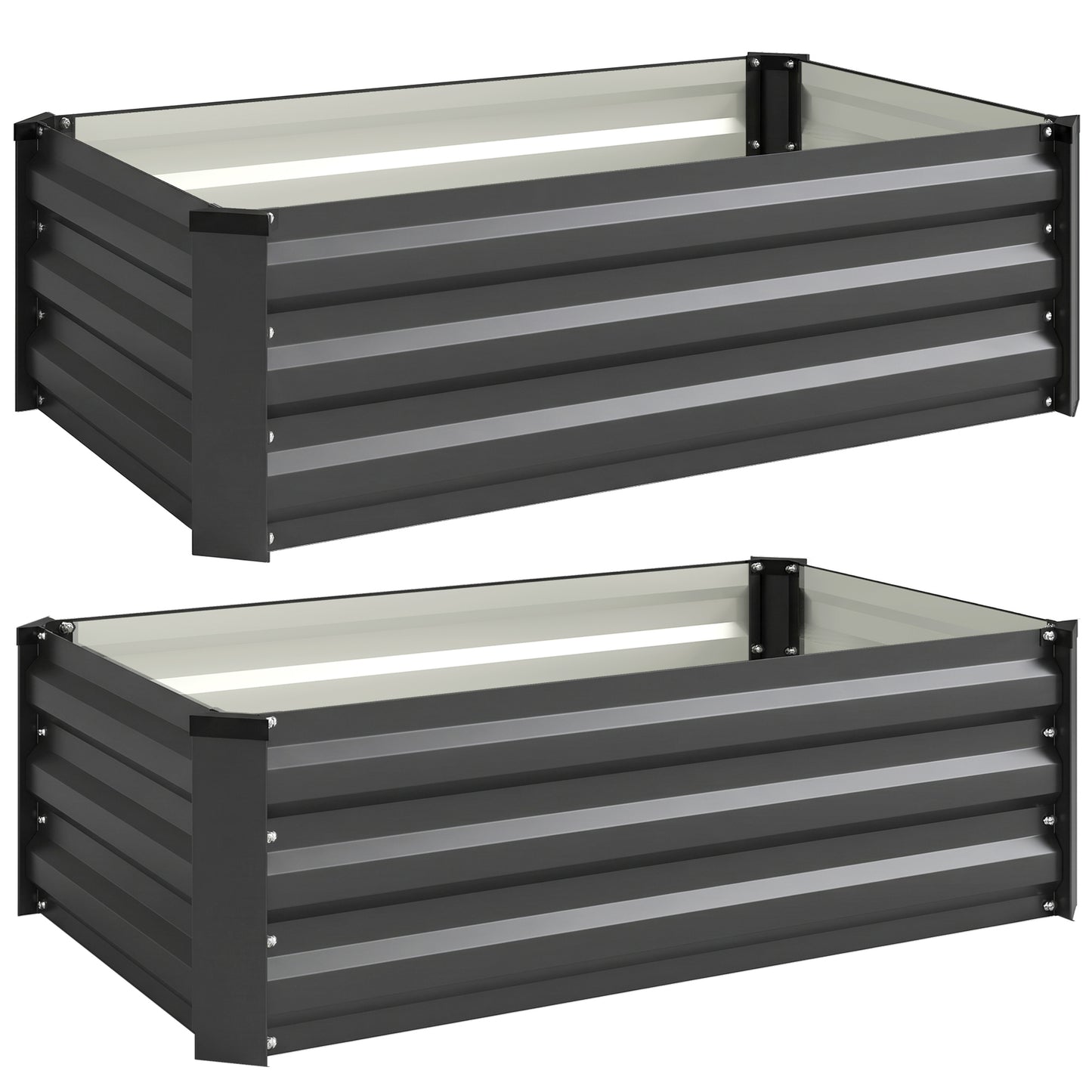 Photo of Outsunny Set of Two 100 x 60cm Steel Planter Boxes - Grey in Grey colour on a white background