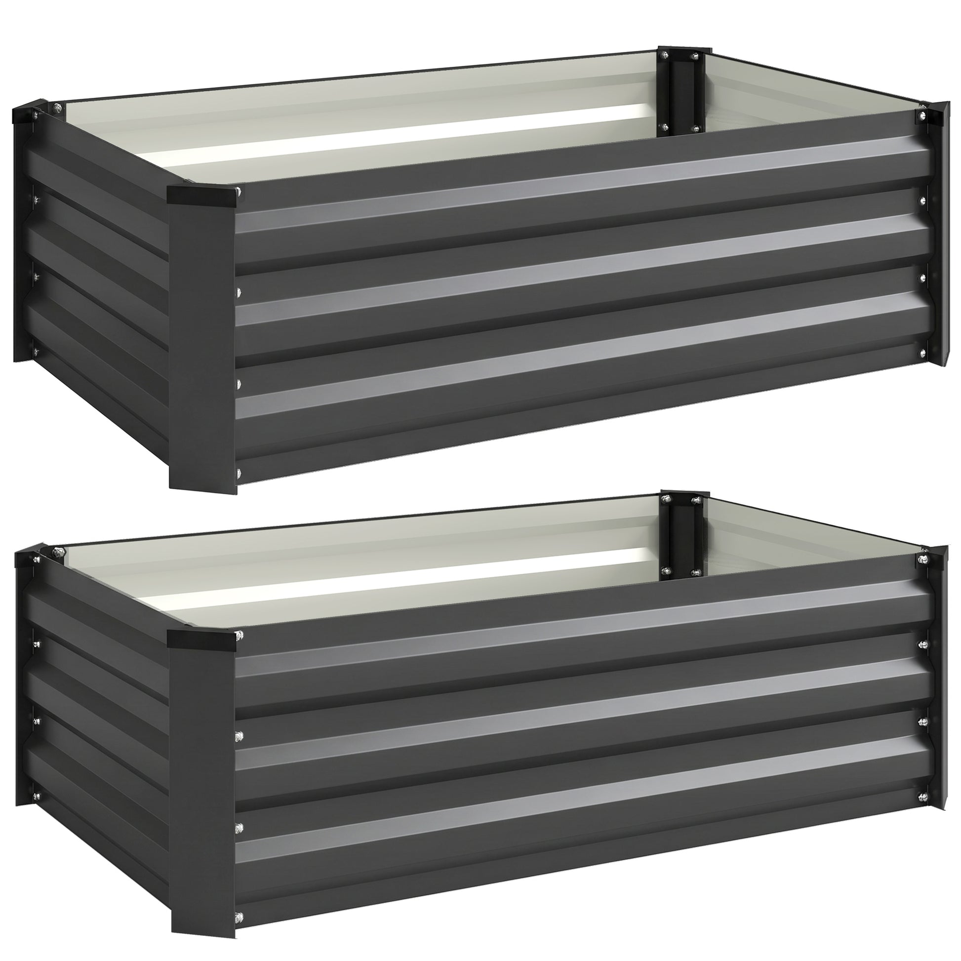 Photo of Outsunny Set of Two 100 x 60cm Steel Planter Boxes - Grey in Grey colour on a white background