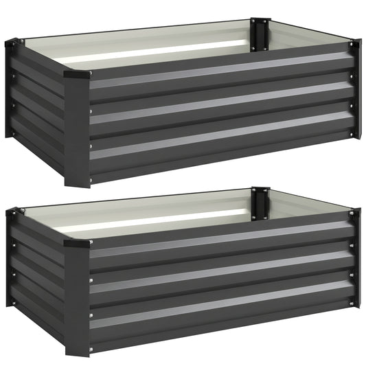 Photo of Outsunny Set of Two 100 x 60cm Steel Planter Boxes - Grey in Grey colour on a white background