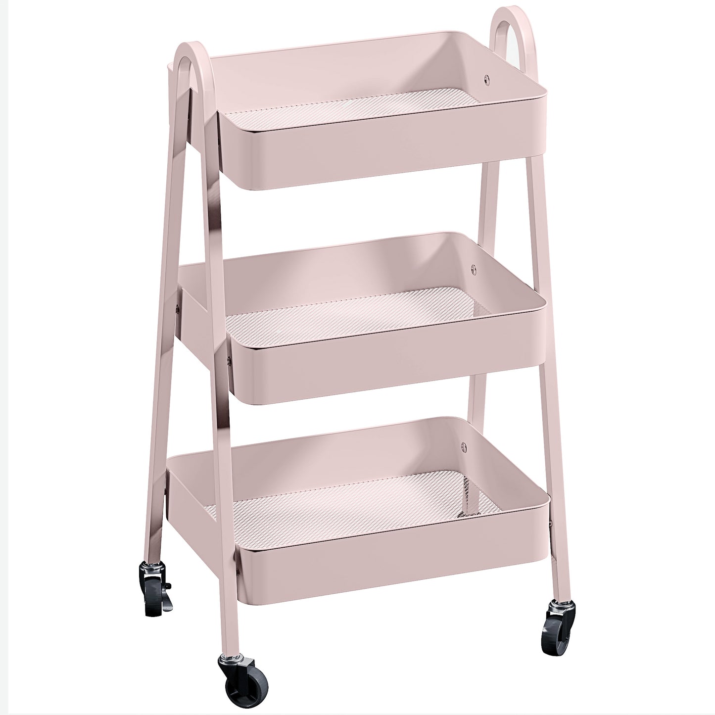 Photo of HOMCOM Three-Tier Storage Trolley - Pink in Pink colour on a white background