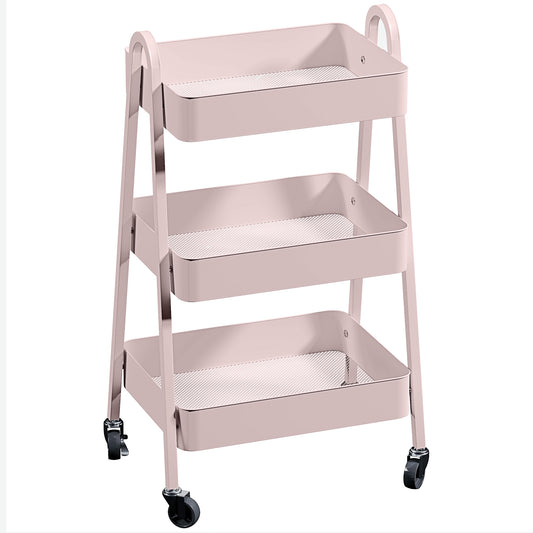 Photo of HOMCOM Three-Tier Storage Trolley - Pink in Pink colour on a white background