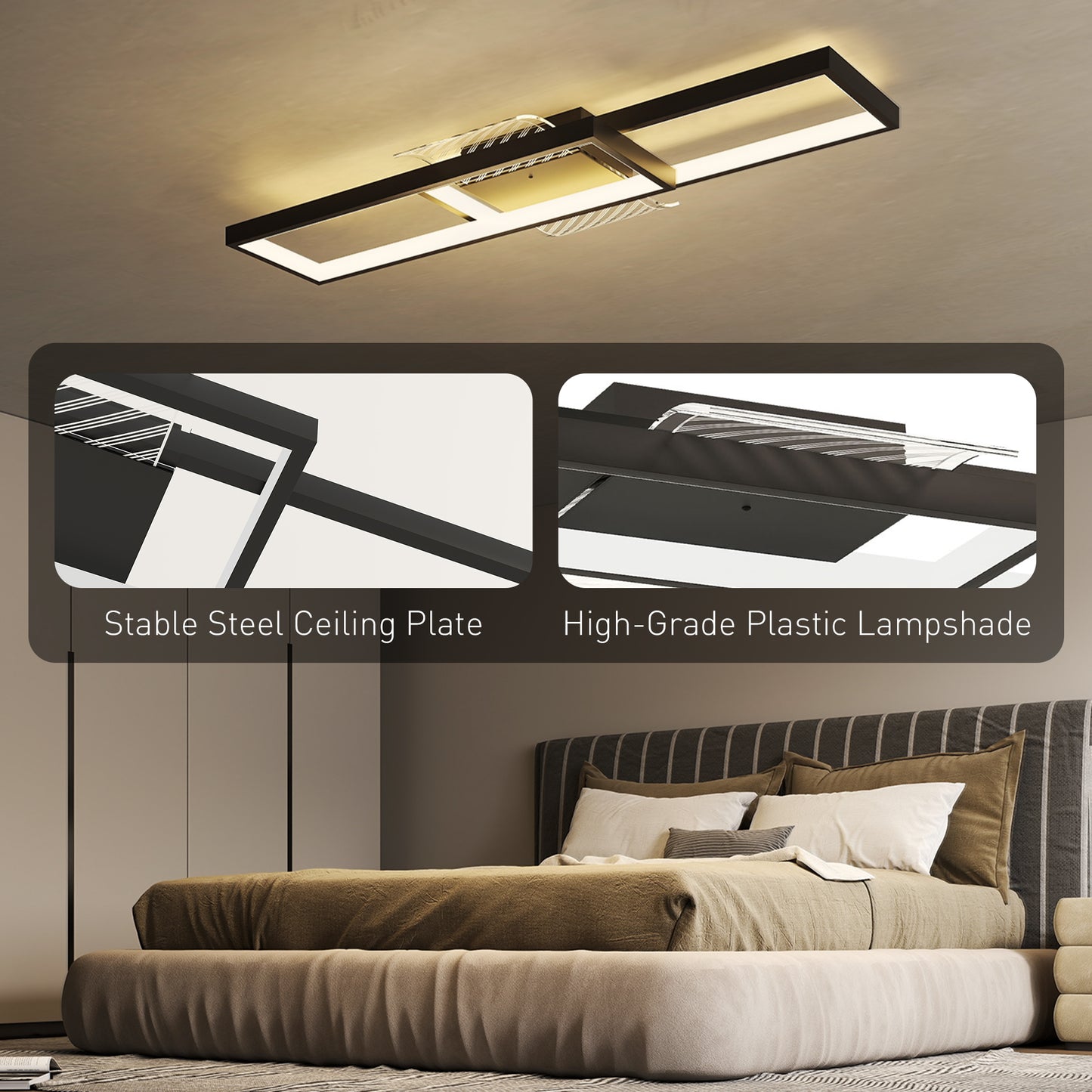 HOMCOM LED Ceiling Light, Modern Dimmable Ceiling Light with Wall Switch & Remote Control, Flush Mount Fixture Lamp with 3000-6000K Colour Temperatures for Living Room, Bedroom, Black