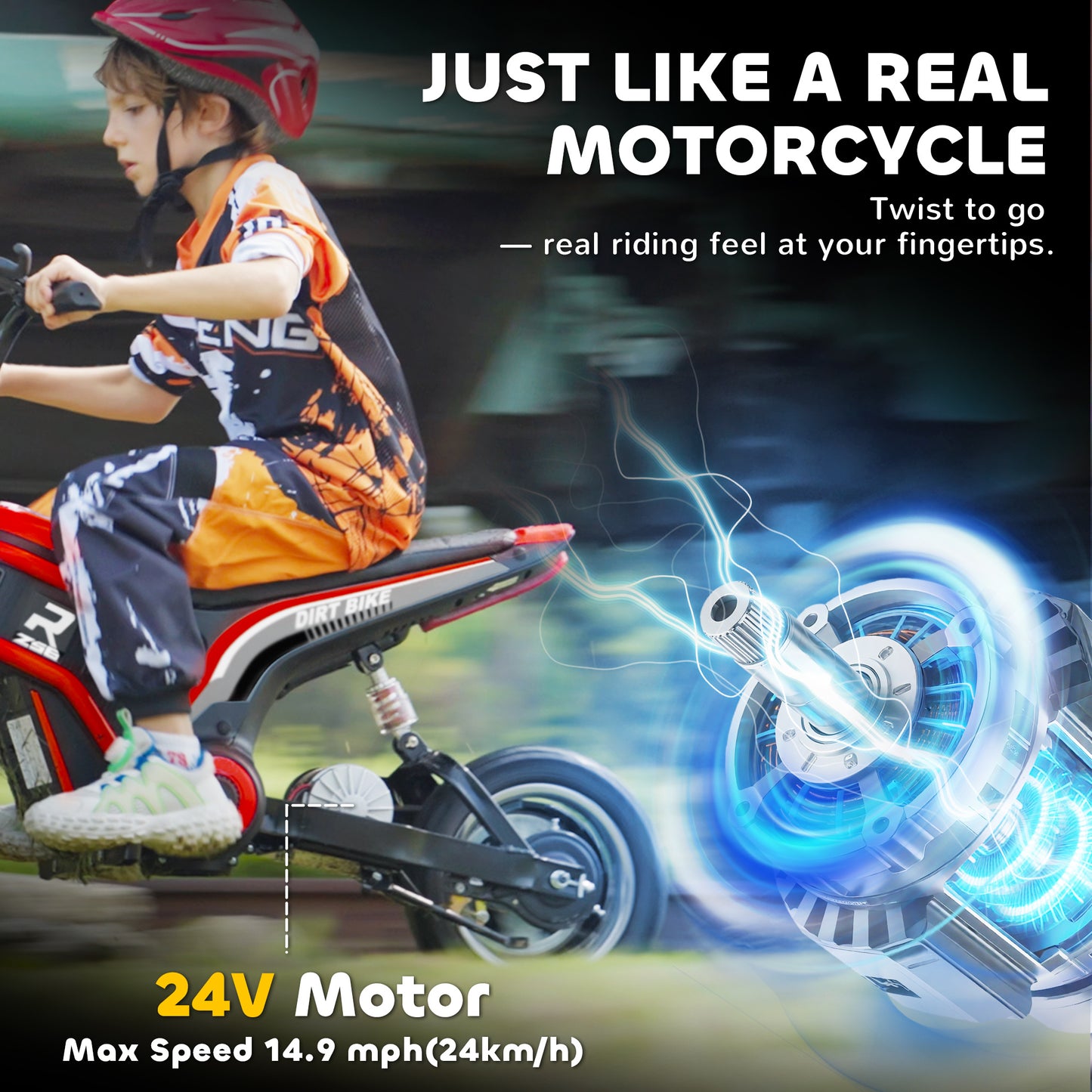 HOMCOM 24V Electric Motorbike 18km/h with Twist Grip Throttle, Enhanced Power and Extended Range - Red