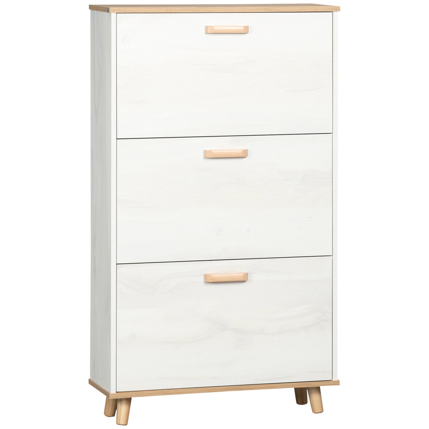 Photo of HOMCOM Narrow Shoe Cabinet, Slim Shoe Storage Cabinet with 3 Flip Drawers and Adjustable Shelves, 12 Pair of Shoes Organizer for Hallway, Entryway, Cream White in White colour on a white background