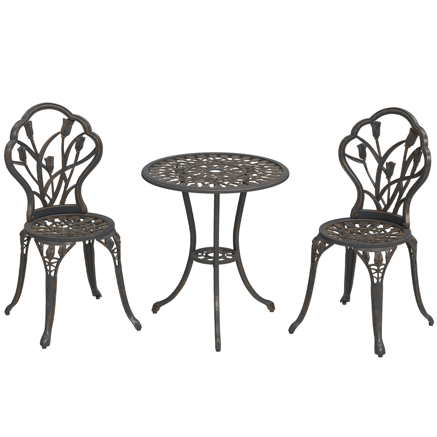Photo of Outsunny 3 Piece Patio Bistro Set for 2, Outdoor Aluminium Garden Table and Chairs with Umbrella Hole for Balcony, Bronze Tone in Tone colour on a white background