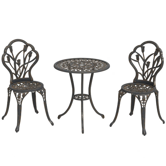 Photo of Outsunny 3 Piece Patio Bistro Set for 2, Outdoor Aluminium Garden Table and Chairs with Umbrella Hole for Balcony, Bronze Tone in Tone colour on a white background