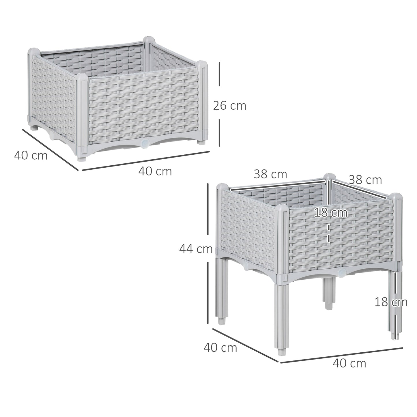 Outsunny Set of Two Rattan-Effect Planters - Grey