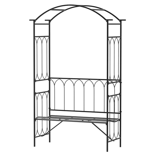 Photo of Outsunny Garden Metal Frame Bench W/Arch for Various Climbing Plant, 115Lx50Wx203H cm-Black in cm-Black colour on a white background