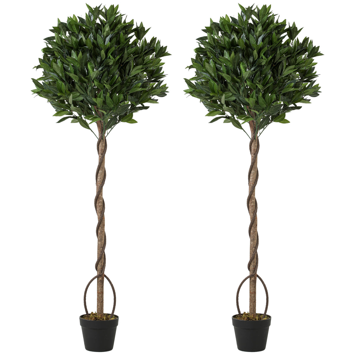 Photo of Outsunny Realistic Lush Topiary Ball Tree, Artificial Bay Laurel Topiary Trees with Weighted Pot, Set of 2, Green in Green colour on a white background