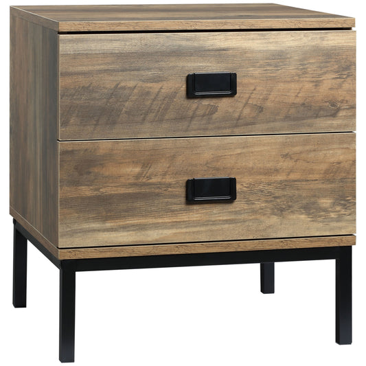 Photo of HOMCOM Retro Bedside Table, End Side Table with 2 Drawers, Metal Frame for Bedroom, Living Room, Coffee in Coffee colour on a white background