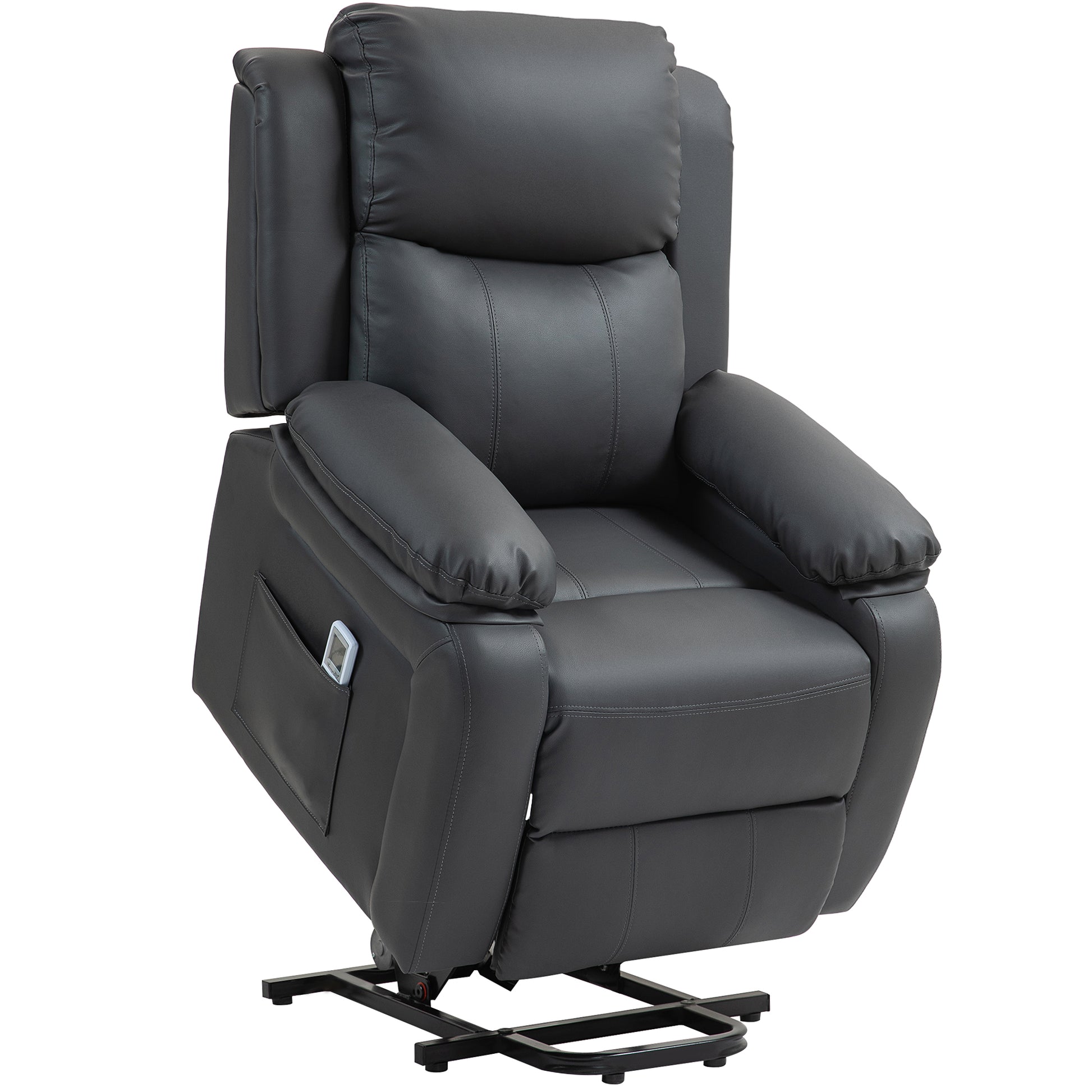 Photo of HOMCOM Riser and Recliner Chair with Vibration Massage, PU Leather Power Lift Chair for Elderly, Dark Grey in Grey colour on a white background