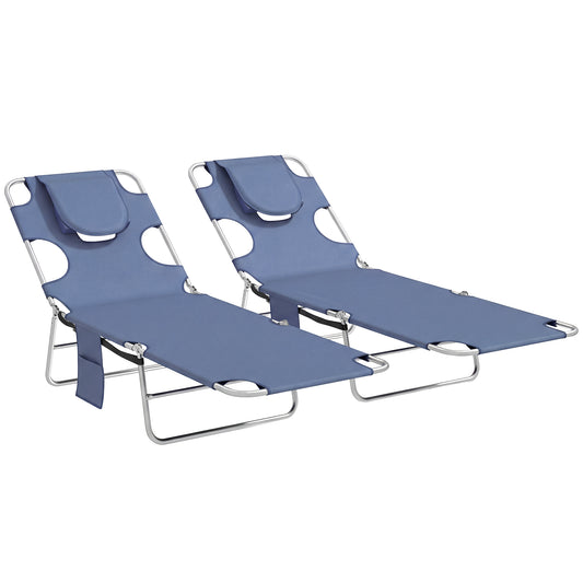 Photo of Outsunny 5-Position Adjustable Sun Loungers Set of 2 with Reading Hole and Side Pocket, Grey in Grey colour on a white background