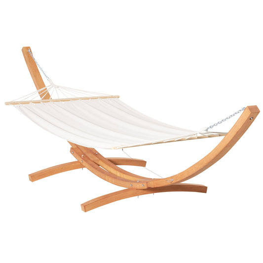 Photo of Outsunny Outdoor Garden Hammock with Wooden Stand Swing Hanging Bed for Patio White in White colour on a white background