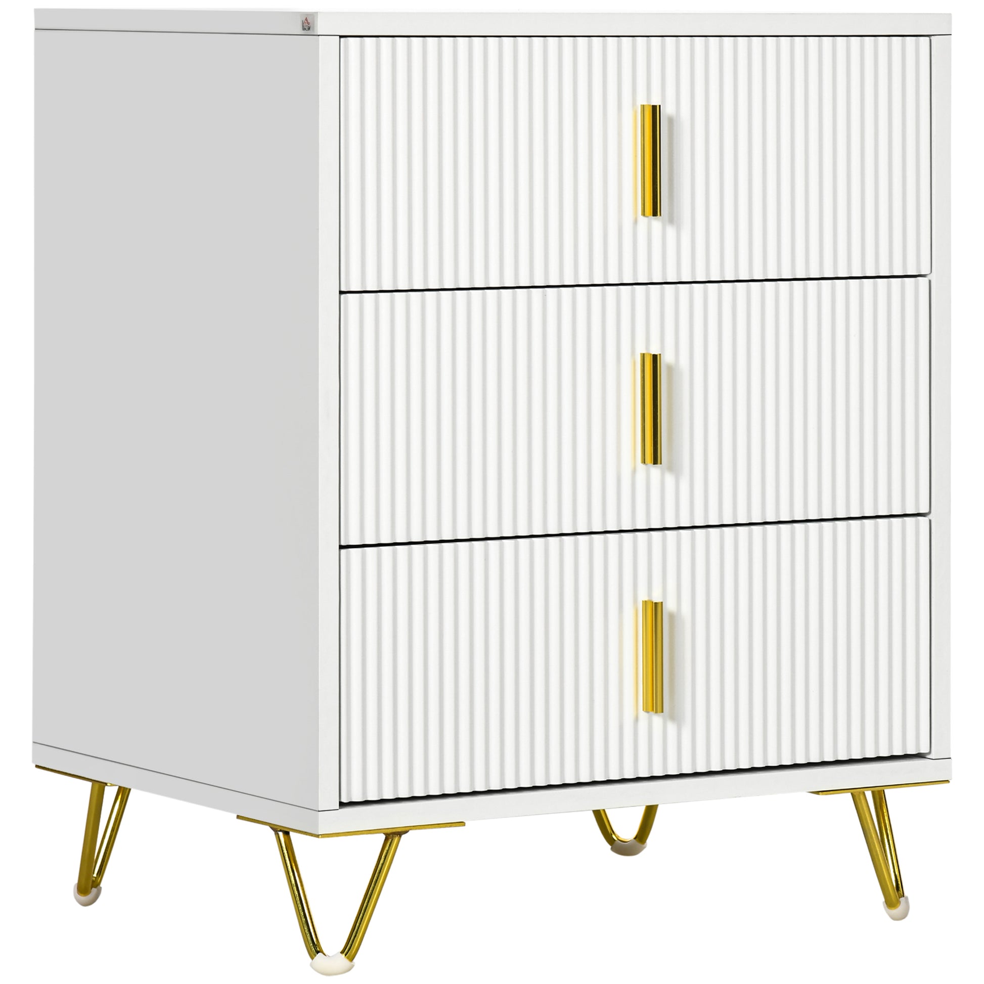 Photo of HOMCOM Elegant Chest of Three Drawers - White/Gold-Tone in White/Gold-Tone colour on a white background