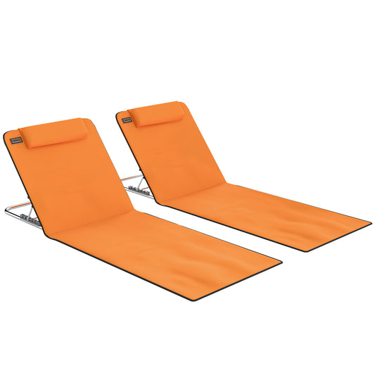 Photo of Outsunny Set of Two Metal Frame Beach Chairs, with Reclining Backs - Orange in Orange colour on a white background