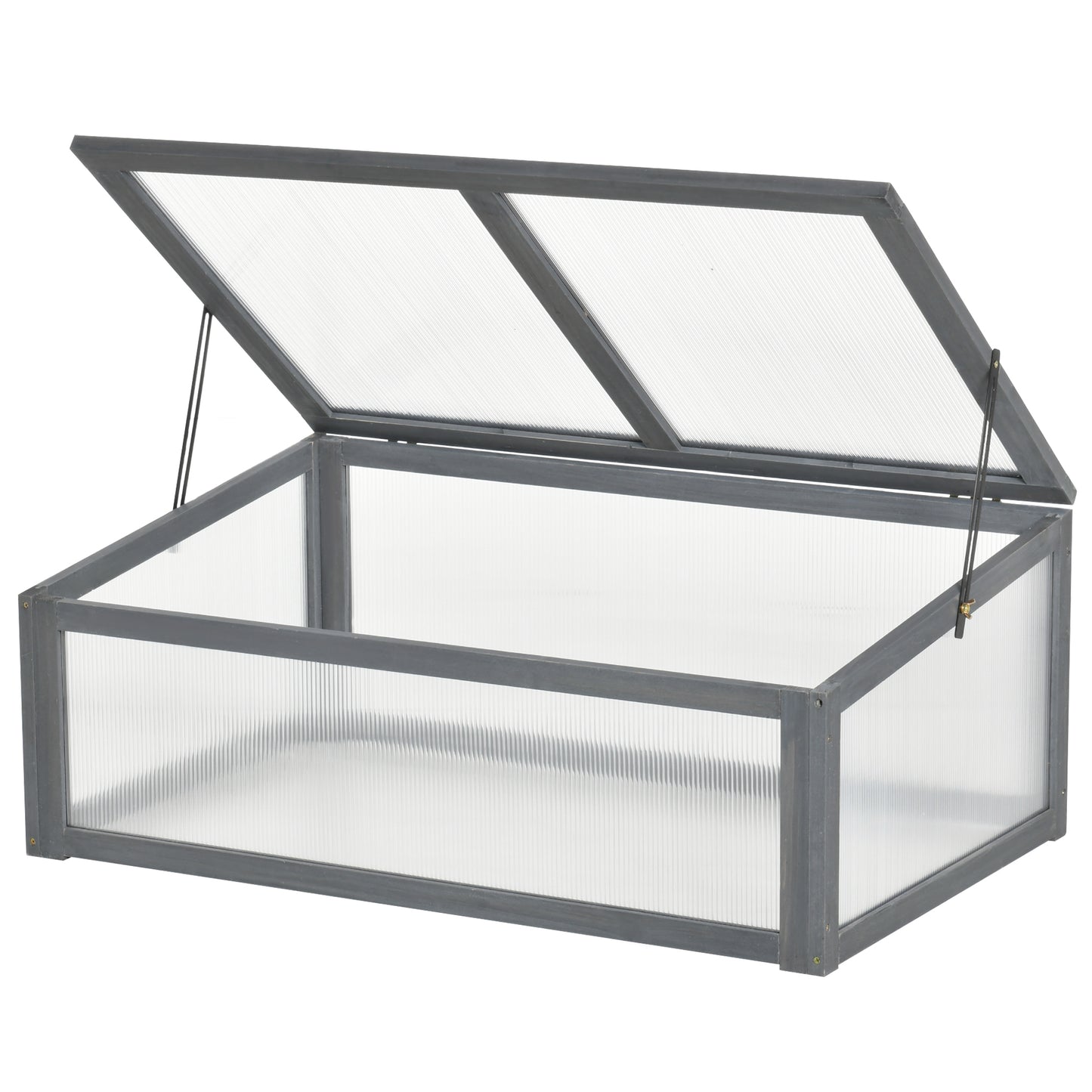 Photo of Outsunny Wooden Cold Frame, Small Polycarbonate Greenhouse for Plants with Openable & Tilted Top Cover, Grey, 100 x 65 x 40cm in 40cm colour on a white background