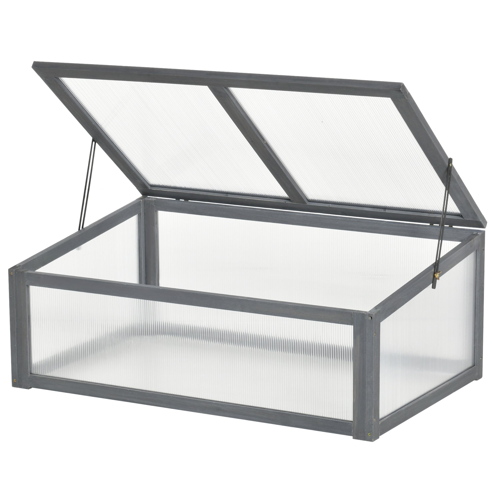 Photo of Outsunny Wooden Cold Frame, Small Polycarbonate Greenhouse for Plants with Openable & Tilted Top Cover, Grey, 100 x 65 x 40cm in 40cm colour on a white background