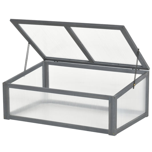 Photo of Outsunny Wooden Cold Frame, Small Polycarbonate Greenhouse for Plants with Openable & Tilted Top Cover, Grey, 100 x 65 x 40cm in 40cm colour on a white background