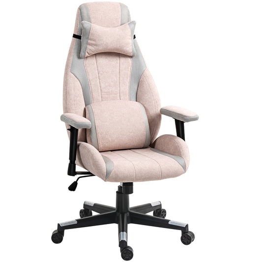Photo of HOMCOM Fabric Gaming Chair with Lumbar Support, Headrest - Pale Pink in Pink colour on a white background