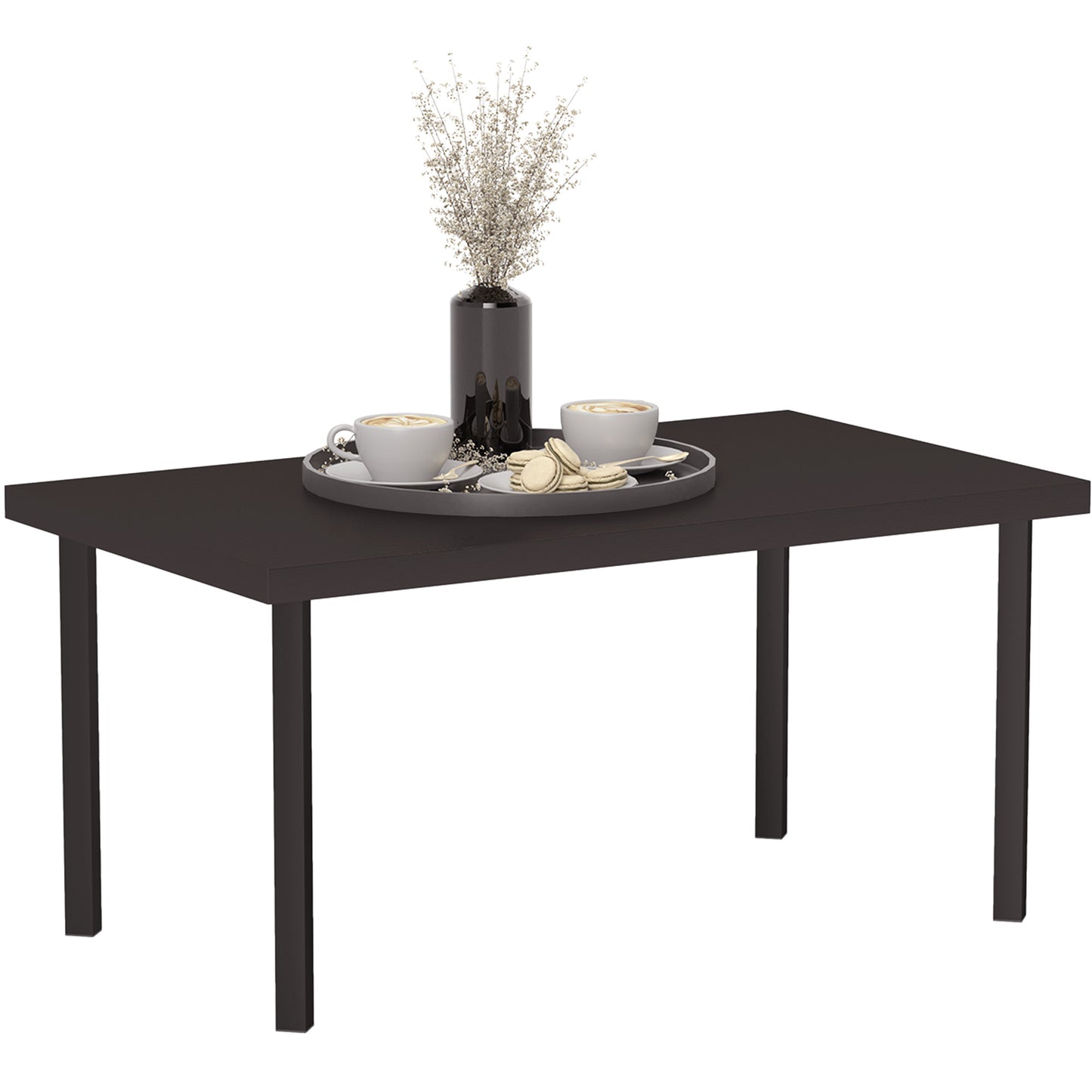 Photo of Outsunny Metal Garden Coffee Table, Rectangular Outdoor Side Table with Woodgrain Tabletop, Foot Pads for Outside, Garden, Balcony, Porch, 95 x 55 x 46cm, Brown in Brown colour on a white background