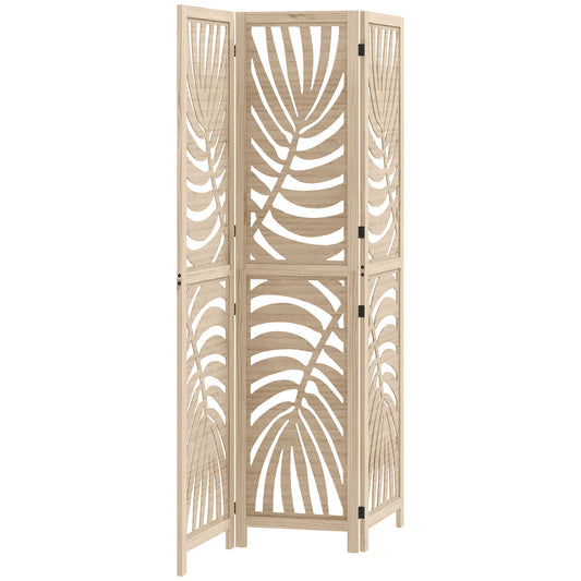 Photo of HOMCOM 3 Panel Room Divider, Detachable Folding Privacy Screens with Palm Leaf Design for Home Office, Natural Wood Finish in Finish colour on a white background
