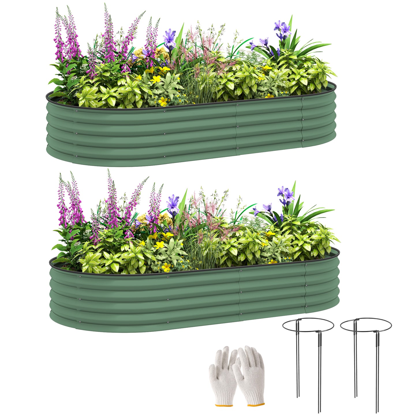 Photo of Outsunny Set of Two 181 x 93cm Steel Planters - Green in Green colour on a white background