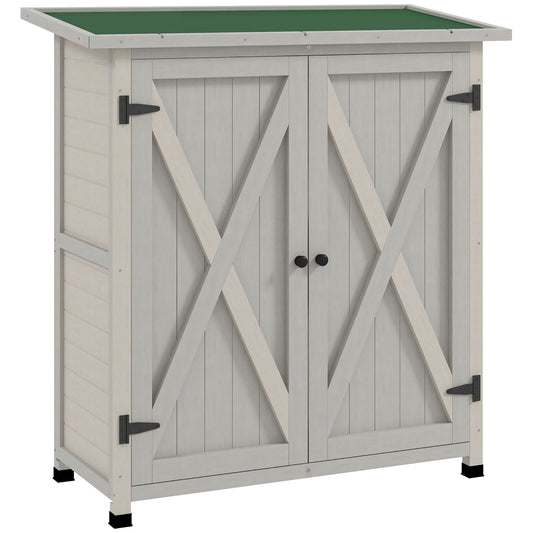 Photo of Outsunny 46.5 x 97cm Compact Wooden Storage Shed - Light Grey in Grey colour on a white background