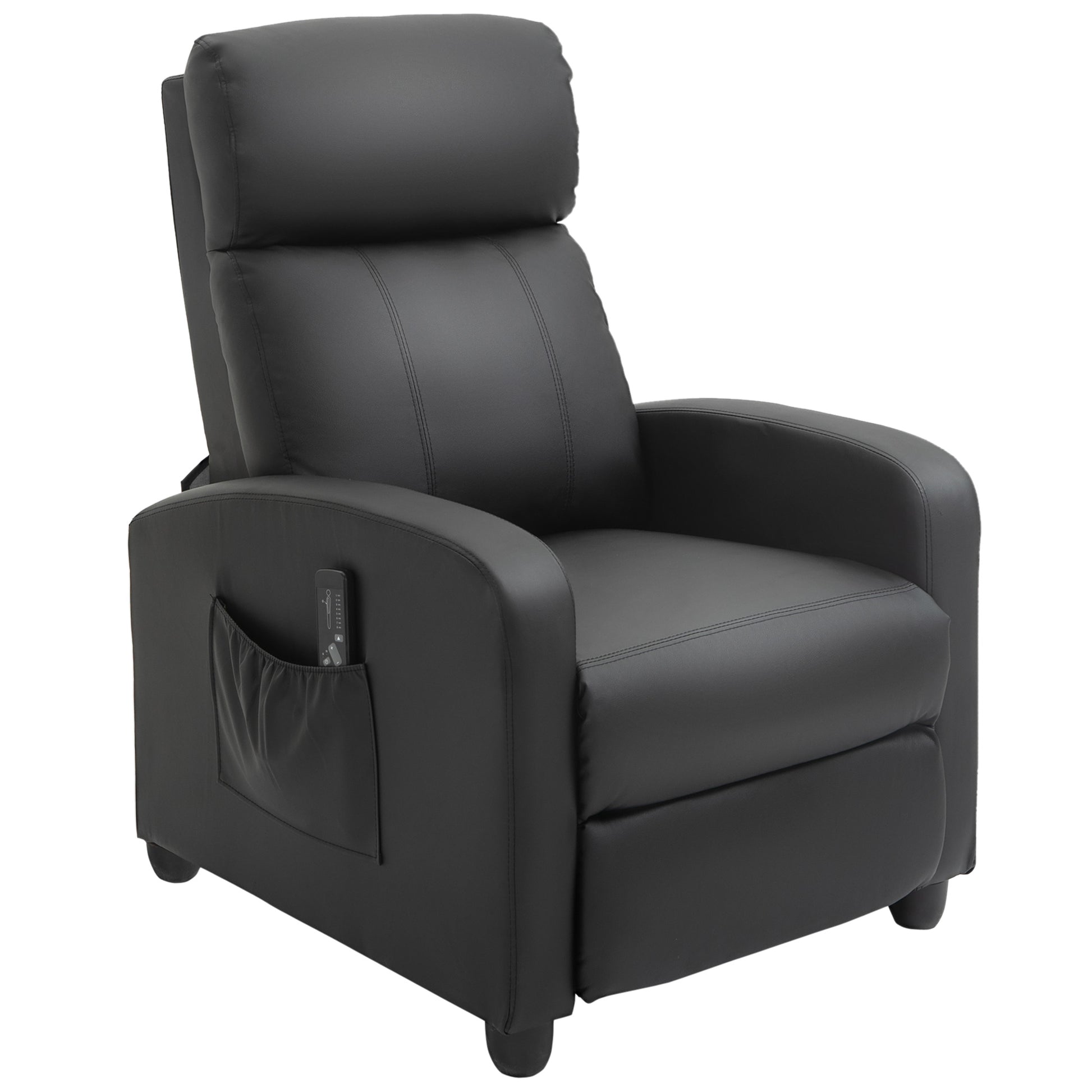 Photo of HOMCOM Massage Recliner Armchair with 150° Recline, Faux Leather, Side Pocket, Black in Black colour on a white background