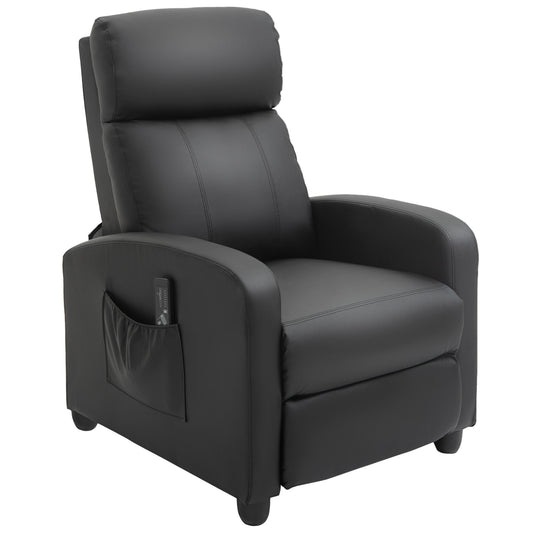 Photo of HOMCOM Massage Recliner Armchair with 150° Recline, Faux Leather, Side Pocket, Black in Black colour on a white background
