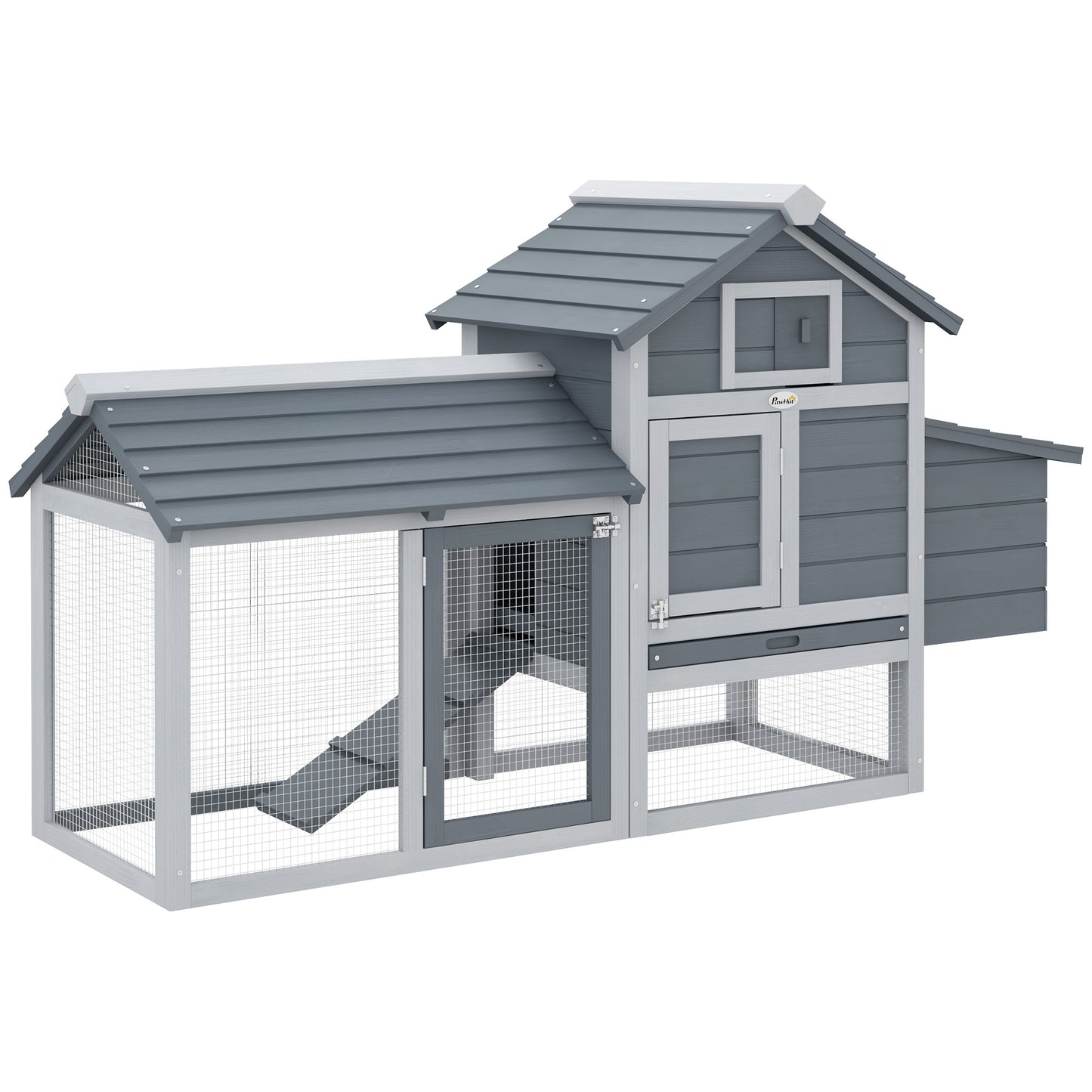 Photo of PawHut Small Chicken Coop with Run Hen House Poultry Coops Cages Nesting Box Grey 150.5 x 54 x 87cm in 87cm colour on a white background
