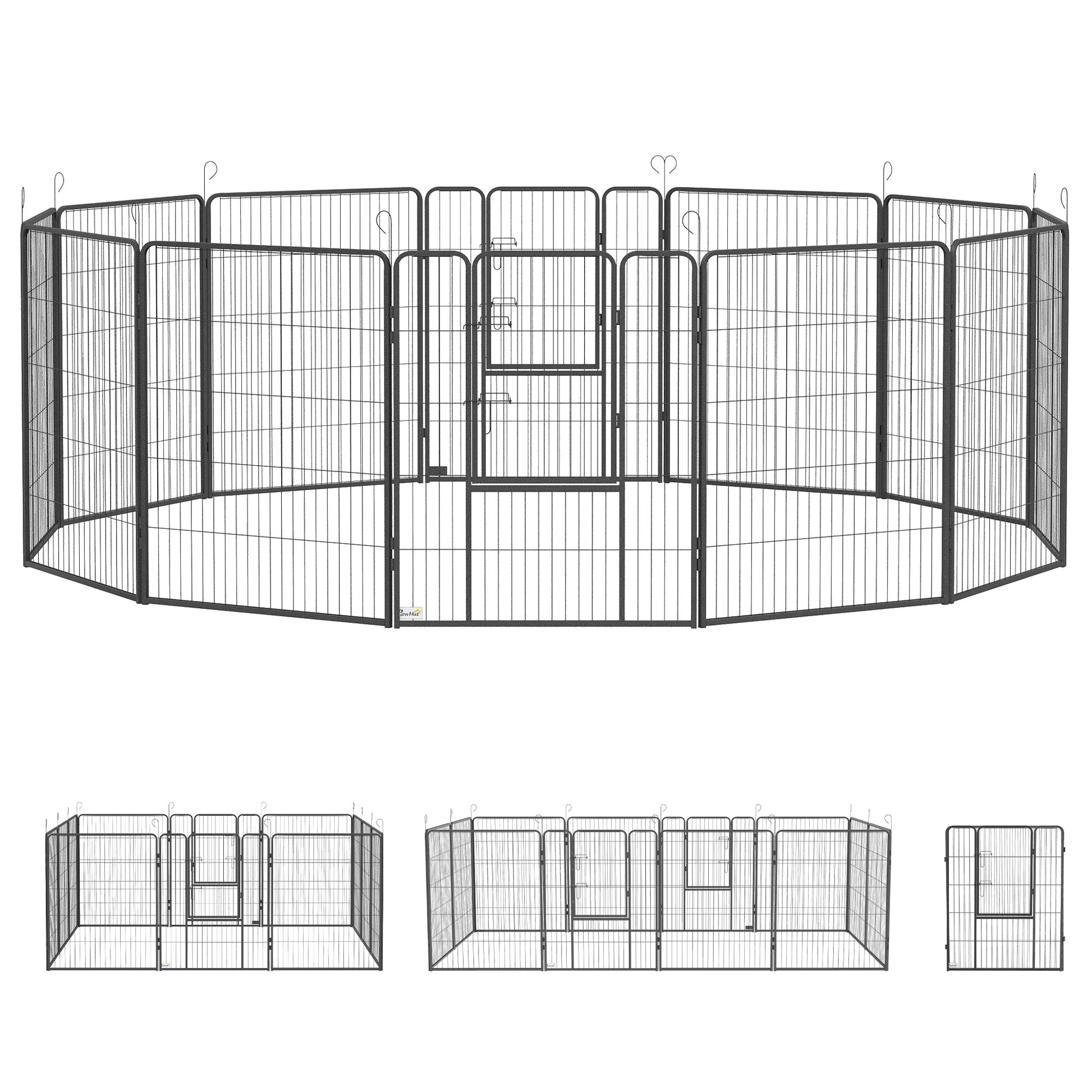 Photo of PawHut 12 Panels Heavy Duty Puppy Playpen, for Small Dogs, Indoor and Outdoor Use - Silver in Silver colour on a white background