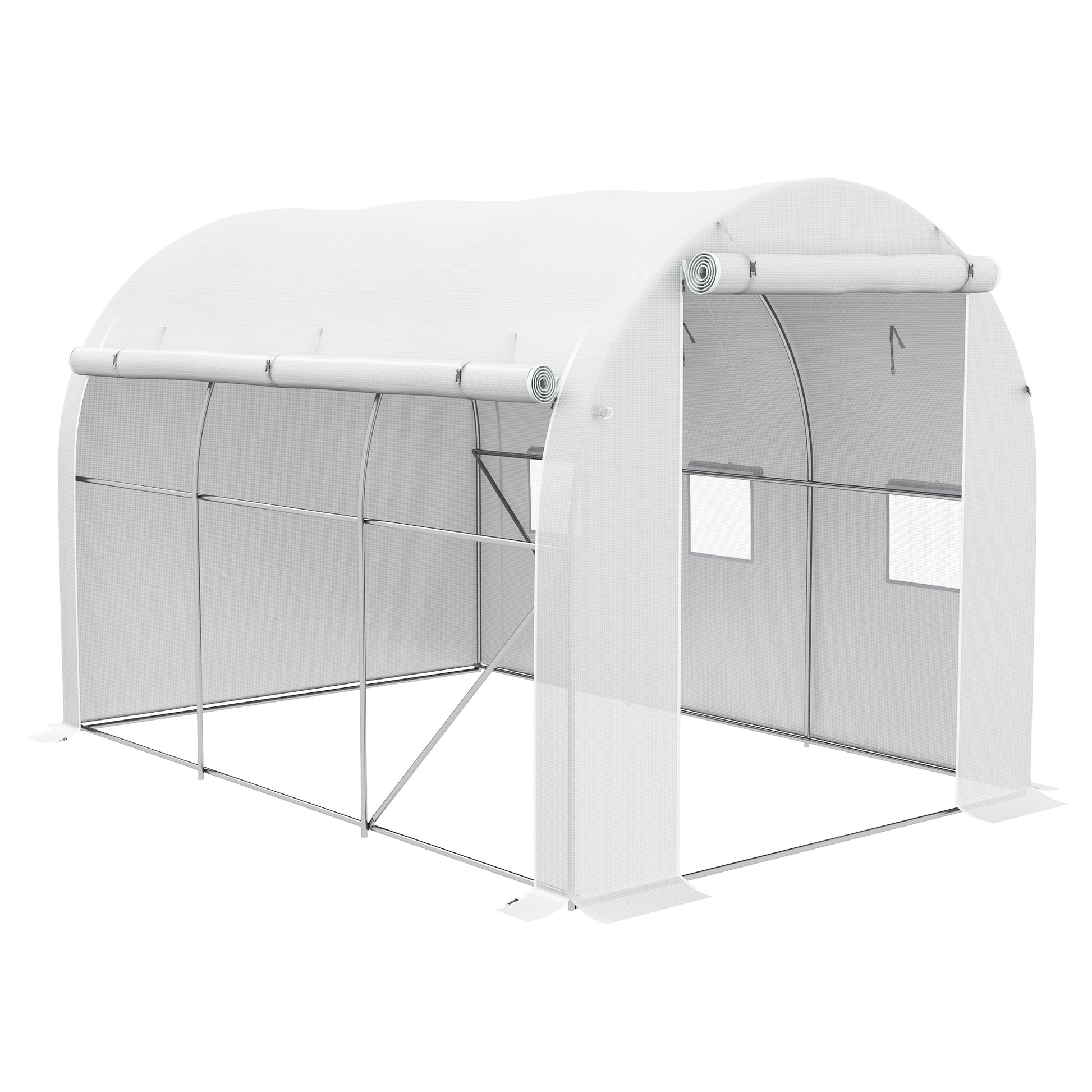 Photo of Outsunny 296 x 196cm Steel Frame Polytunnel Greenhouse - White in White colour on a white background