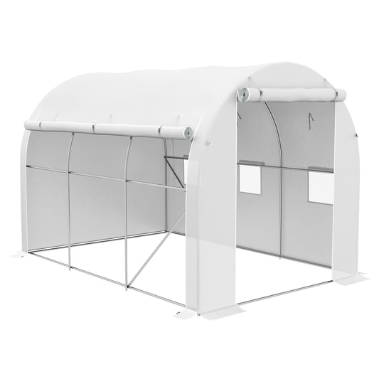 Photo of Outsunny 296 x 196cm Steel Frame Polytunnel Greenhouse - White in White colour on a white background