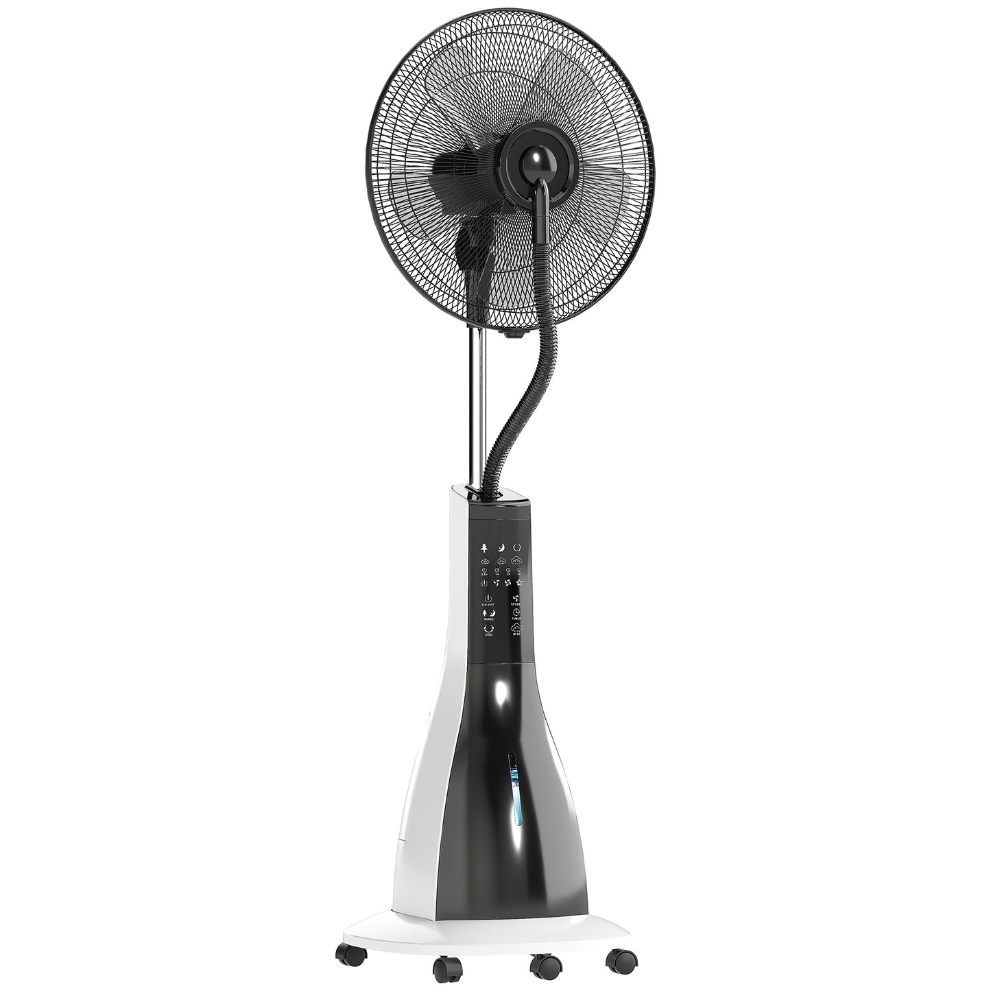 Photo of HOMCOM Pedestal Fan with Water Mist Spray, Spray Misting Fan with 75° Oscillation, Remote Control, Tilt Head, 3 Speeds, 3 Modes, 3 Mist, 3L Water Tank, Wheels, for Home, 125 cm in cm colour on a white background