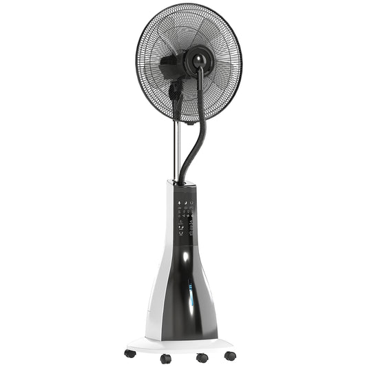 Photo of HOMCOM Pedestal Fan with Water Mist Spray, Spray Misting Fan with 75° Oscillation, Remote Control, Tilt Head, 3 Speeds, 3 Modes, 3 Mist, 3L Water Tank, Wheels, for Home, 125 cm in cm colour on a white background
