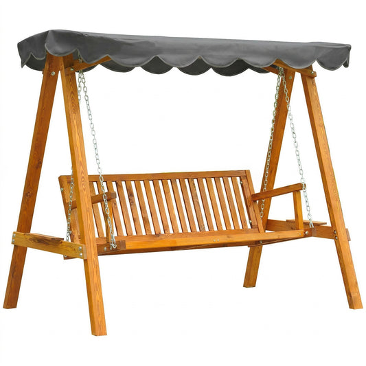 Photo of Outsunny 3 Seater Garden Swing Seat with Canopy, Wooden Swing Chair, Outdoor Hammock Bench for Balcony Patio Porch, Dark Grey in Grey colour on a white background