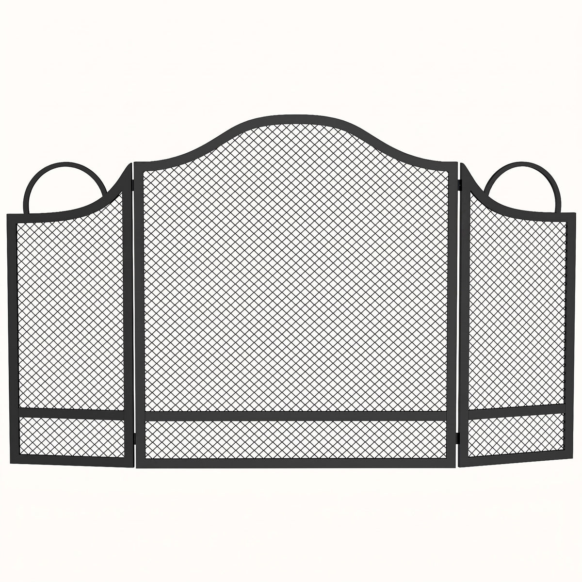 Photo of HOMCOM Floral 3-Panel Folding Fireplace Screen for Hearth Protection, Heat-Resistant Metal Fire Spark Guard, Black in Black colour on a white background