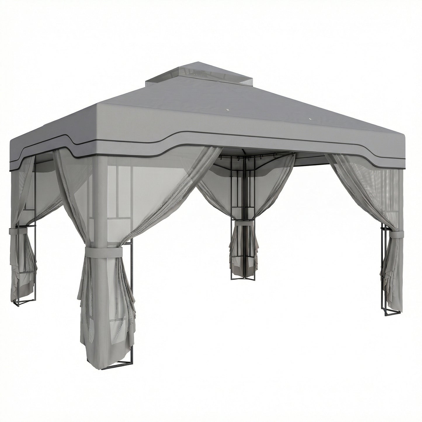 Photo of Outsunny 3 x 3.6 m Outdoor Garden Gazebo with Post Shelves, UPF50+ Patio Permanent Pavilion with Hook, Dark Grey in Grey colour on a white background